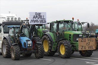 Tractor with sign, The traffic lights must go, Farmer protests, Demonstration against policies of