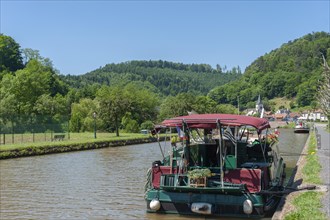 Houseboats on the Rhine-Marne Canal, Lutzelbourg, Lorraine, France, Alsace, Europe
