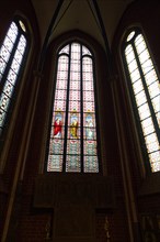 Coloured church windows, Doberan Minster, former Cistercian monastery, Bad Doberan,