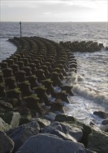 Coastal defences on the North Sea coast in East Anglia at Cobbold's Point, Felixstowe, Suffolk,