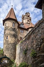 Turret of the 3rd gatehouse, bridge over the moat, moat, keep, Ronneburg Castle, medieval knight's