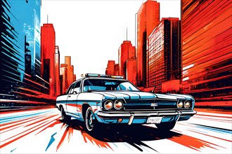 Illustration painting police car american style, AI generated