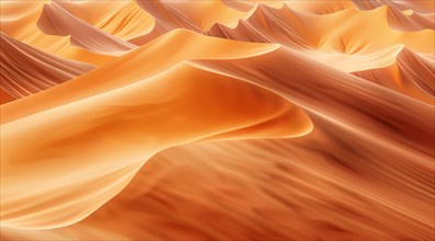 Flowing sand waves with soft texture and curves highlighted by golden light, ai generated, AI