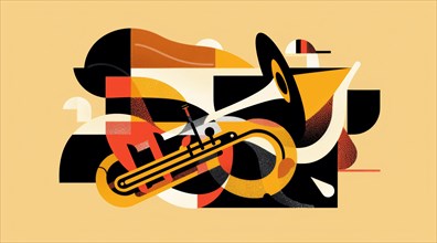 Simplified and modern abstract design of a trumpet with beige and black shapes, ai generated, AI