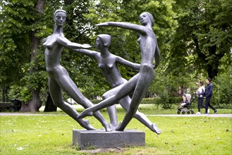 Riga. Basteipark at the Pilsetas Canal, city canal. Sculptures, Riga, Latvia, Europe