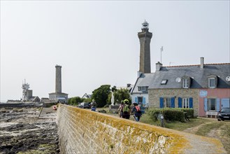 Lighthouses on the coast, Phare d'Eckmuehl, Penmarch, Finistere, Brittany, France, Europe