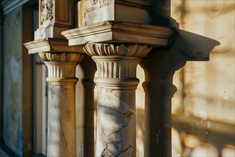 Sunlight casting shadows on elegant marble columns, AI generated
