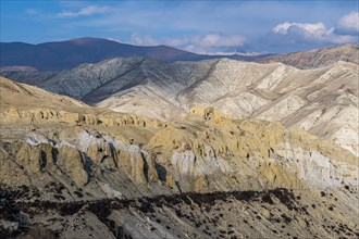 Barren landscape around Lo Manthang, Kingdom of Mustang, Nepal, Asia