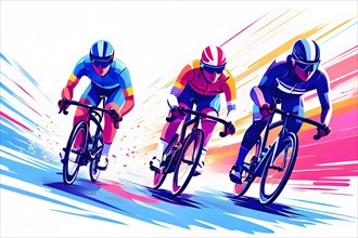 Cyclists in velodrome, color line art, AI generated