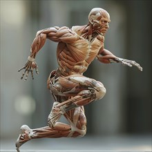 Realistic model of a walking person focussing on the skeletal hand, AI generated, AI generated, AI