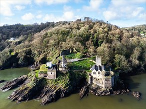 Dartmouth Castle over River Dart from a drone, Dartmouth, Kingswear, Devon, England, United