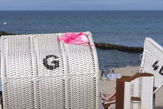 Bikini on a white beach chair on the beach, Kuehlungsborn, Mecklenburg-Vorpommern, Germany, Europe