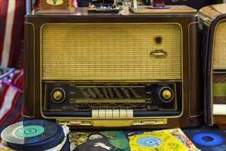 Old radio at a flea market, technology, old, historical, history, history of technology, old,