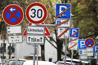 Confusing traffic, signage in a big city, Germany, Europe