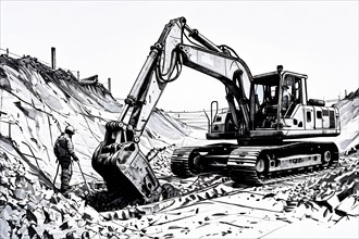 Lineart picture excavator, AI generated
