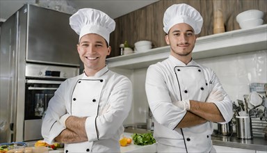 AI generated, Two attractive chefs in the kitchen of a hotel