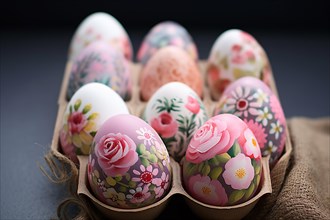 Easter eggs painted with beautiful flowers. KI generiert, generiert AI generated