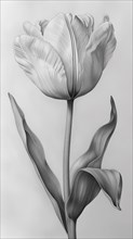 Graceful black and white botanical illustration of a tulip, ai generated, AI generated
