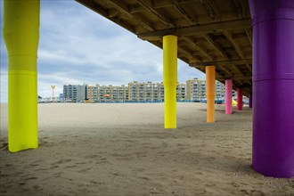 Pier in Scheveningen, beach, bridge, colourful, pillar, architecture, design, North Sea, North Sea