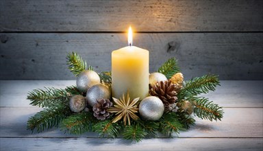 Ai generated, Advent wreath with burning candles, Christmas time, Christmas decoration, 1st Advent,