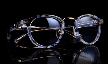 Fashionable eyeglasses with a modern, translucent blue frame and reflective lenses AI generated