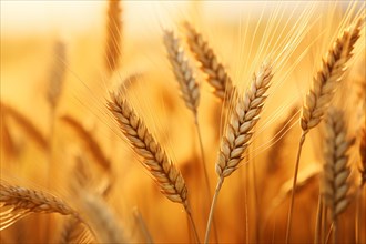 Close up of golden wheat grain in field. KI generiert, generiert AI generated