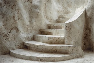 Smooth concrete spiral staircase bathed in natural light revealing textures, AI generated
