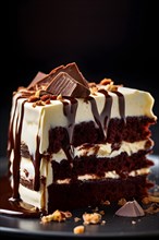 Prinzregententorte slice multiple delicate chocolate and cream layers, AI generated