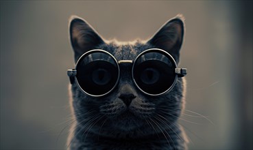A close-up of a cat wearing round sunglasses with a humorous and quirky vibe AI generated