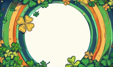 Illustration of a circle with shamrocks and a textured multicolor gradient background AI generated