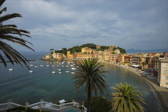 Village with beach and colourful houses by the sea, Baia del Silenzio, Sestri Levante, Province of