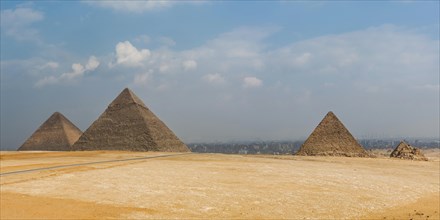 Pyramids of Giza, desert, wonder of the world, building, panorama, monument, architecture,