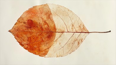 A close-up of a delicate, decaying orange-brown leaf showing detailed textures and veins, ai