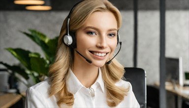 AI generated, An attractive woman works as a call centre agent