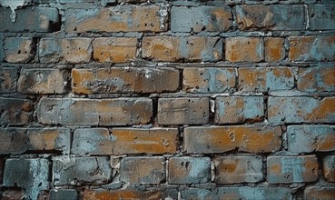 Close-up of a weathered brick wall revealing the rustic texture and pattern of the bricks AI