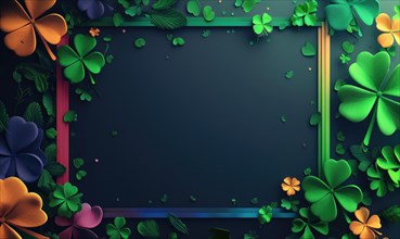 Glowing green clovers frame a dark navy blue space, creating a modern, atmospheric design AI