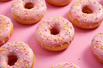 Pink donuts with colorful sugar sprinkles. KI generiert, generiert AI generated
