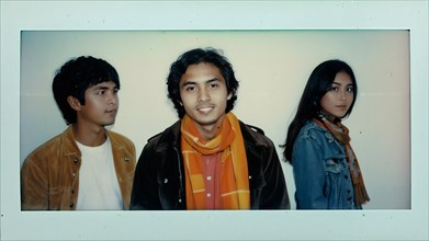 Vintage film 35mm retro portrait photo of a asian indonesian of Three individuals in casual