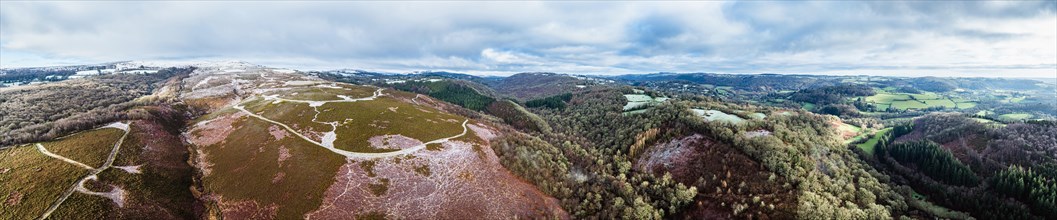 Winter panorama of Hills and valleys in Dartmoor Park, East Dartmoor National Nature Reserve,
