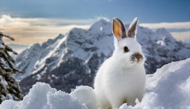 AI generated, A snow hare in winter, (lepus timidus)