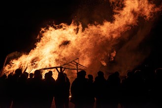 People watching a traditional bonfire in the Allgaeu, Swabia, Bavaria, Germany, Europe
