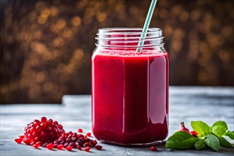 Pomegranate and beet smoothie in a glass jar, AI generated