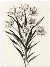 Tulip bouquet hand drawn emphasis on elegant form detailed linework, AI generated