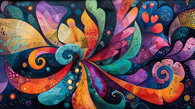 Artistic abstract with vibrant swirls, patterns, and colorful organic shapes in harmony, ai