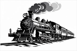 Illustration painting steam locomotive, AI generated
