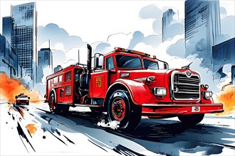Illustration painting fire engine car, AI generated