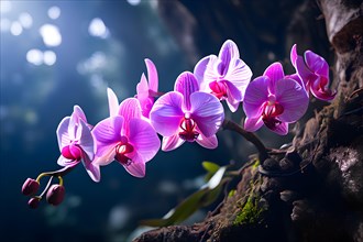 Orchids clustered on the gnarled branches of an ancient tree embodying resilience, AI generated