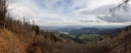 View of the Stubenbergsee and the eastern Styrian hills, panoramic view, Berg Kulm, Puch bei Weiz,