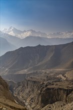 Desert mountain scenery with the Annapurna mountain range in the background, Kingdom of Mustang,