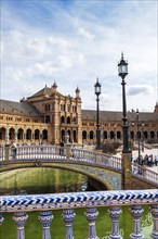 Seville, Spain, March 9, 2022: Beautiful view of Plaza de Espana in Andalusia, Europe